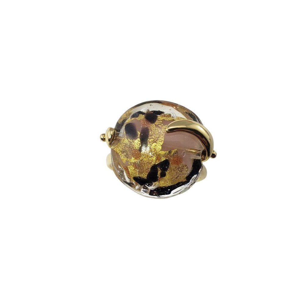 Vintage 14 Karat Yellow Gold and Iridescent Glass Stone Ring Size 8 #11680